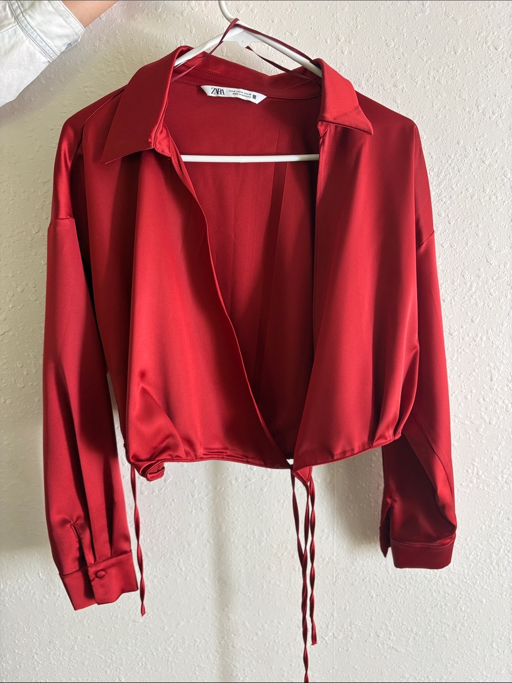 Zara Satin Tie-Front Button-Down Top